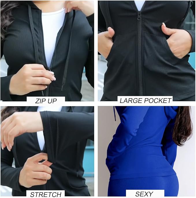 YeGine Women 2 Piece Outfits Long Sleeve Tracksuit Bodycon Matching Sets Hoodie Jacket Jogging Suit