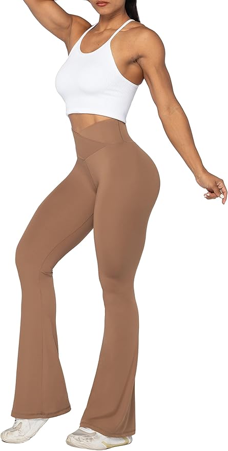 Sunzel Flare Leggings, Crossover Yoga Pants with Tummy Control, High-Waisted and Wide Leg