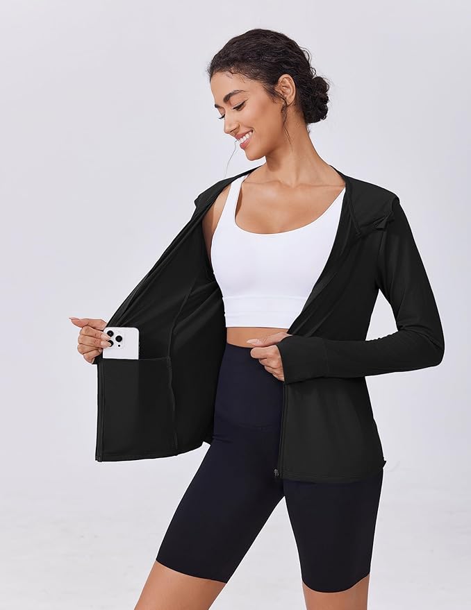 PINSPARK Women's UPF 50+ Sun Protection Hoodie Jacket Lightweight Full Zip Athletic Jacket Long Sleeve Shirt with Pockets