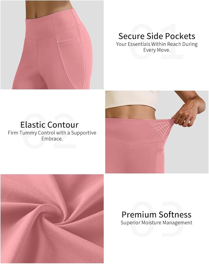 Womens High Waist Yoga Pants Stretchy Casual Trousers Straight Leg Pull On Side Pockets