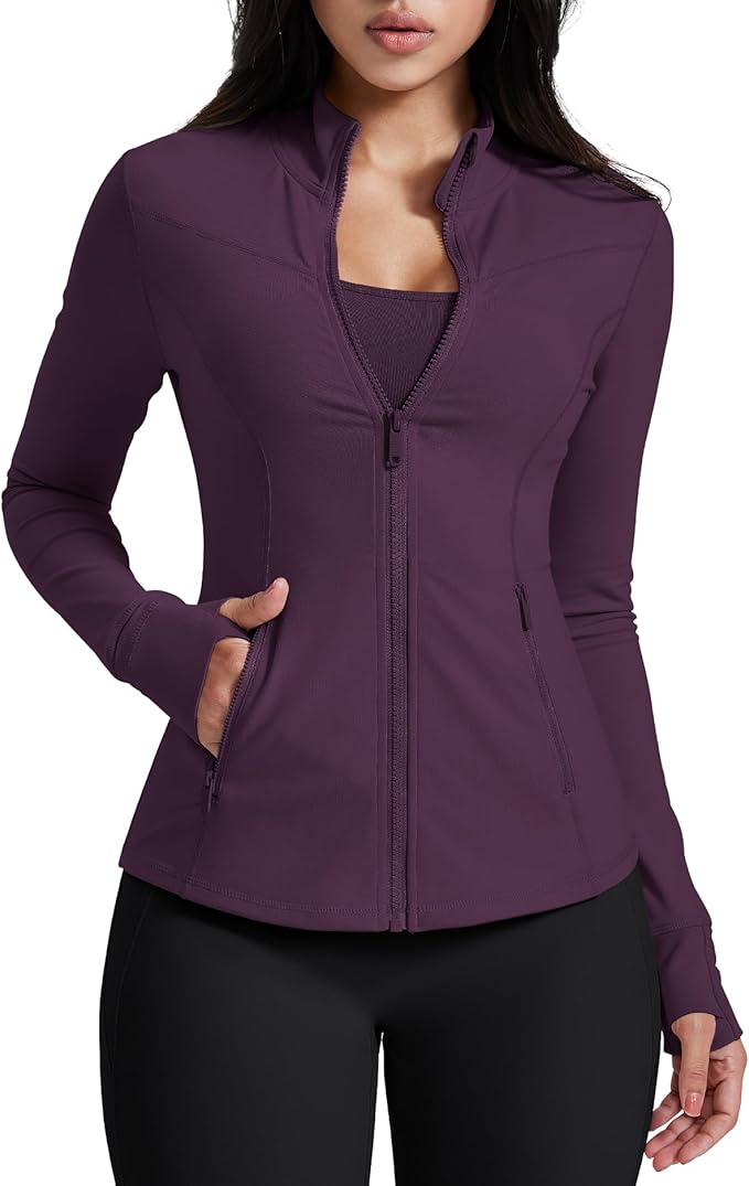 AVGO Womens Running Jackets Lightweight Slim Fit Workout Jacket Zip Up Athletic Track Gym Tops with Pockets & Thumb holes