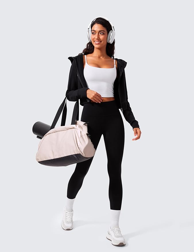 CRZ YOGA Butterlift Adjustable U Back Crop Tank Tops for Women - Padded Camisole Scoop Neck Workout Longline Sports Bras