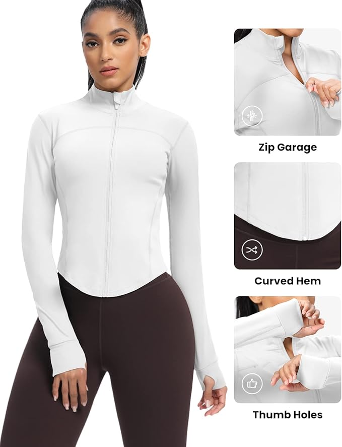 AVGO Women's Cropped Running Workout Jackets Zip Slim Fit Athletic Tops with Thumb Holes