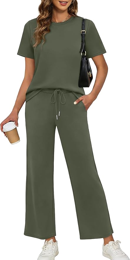 XIEERDUO Women's Side Slit Lounge Sets 2026 Fashion 2 Piece Travel Outfits Cozy Loungewear Wide Leg Tracksuits S-3XL
