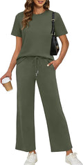 XIEERDUO Women's Side Slit Lounge Sets 2026 Fashion 2 Piece Travel Outfits Cozy Loungewear Wide Leg Tracksuits S-3XL