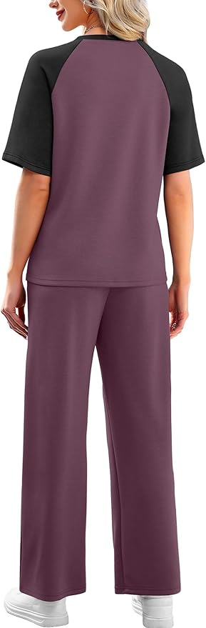 WIHOLL 2 Piece Sets for Women Resort Wear Travel Vacation Outfits Summer Short Sleeve Lounge Sets
