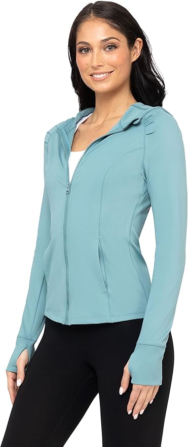 Yogalicious Full-Zip Lightweight Hooded Running Workout Yoga Lux Jacket with Pockets