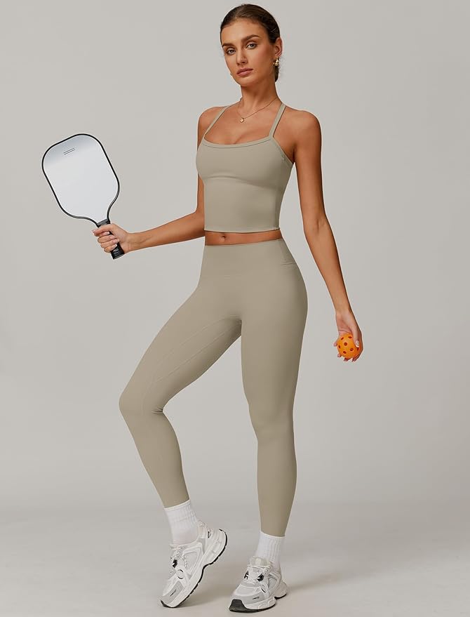 QBGJTD Womens Workout Sets Two Piece Cross Back Tank Top Matching High Waist Leggings Sets Gym Outfits Work Out Clothes