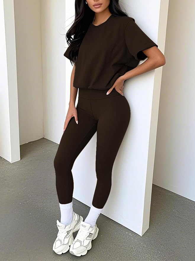 ZFLM casual sportswear 3-piece set high waist tight pants yoga pants short sleeved round neck yoga set