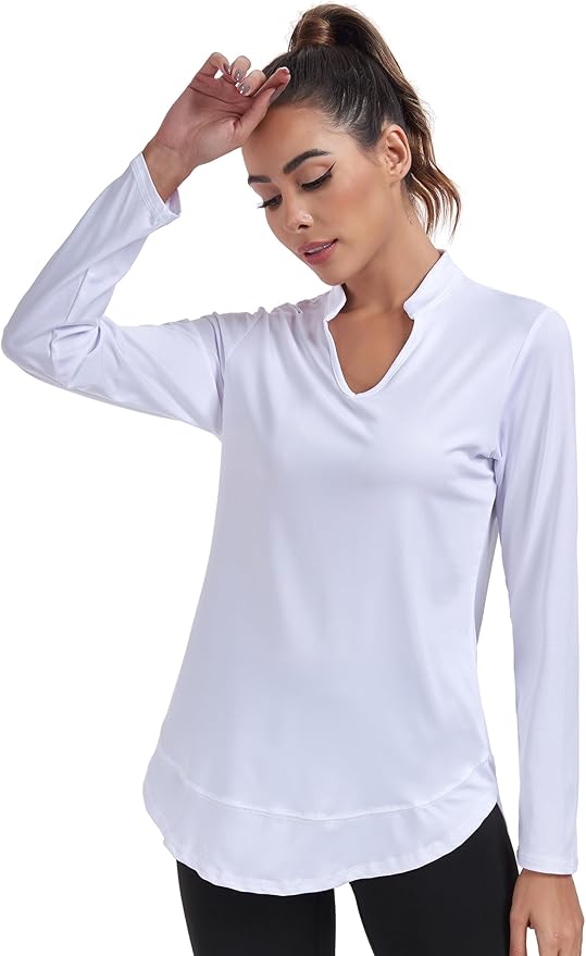Absttith Women's Long Sleeve Workout Shirts Running Yoga Tops Athletic V Neck Sport Tee Side Split