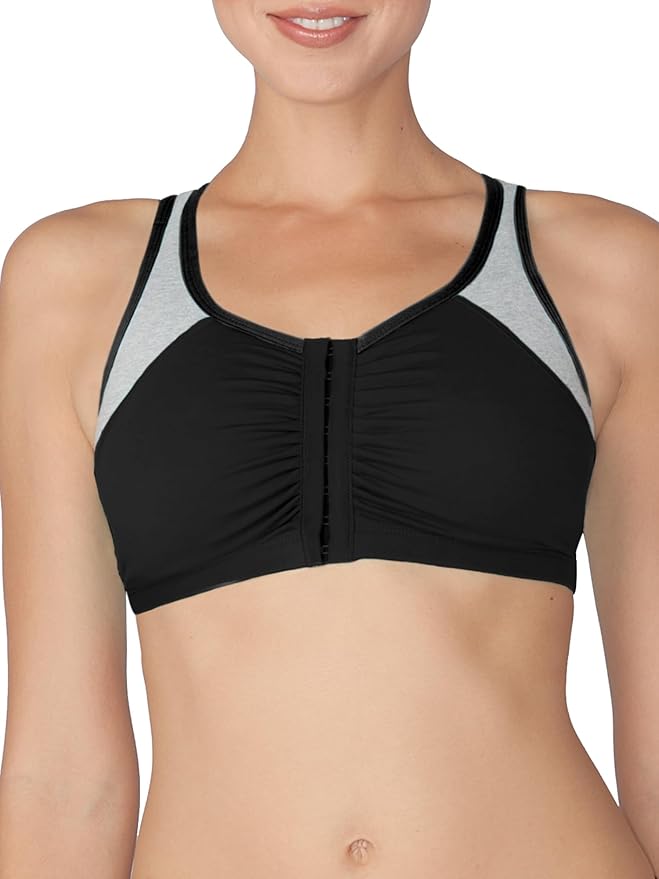 Fruit of the Loom Women's 96014PK Comfort Cotton Blend Front Close Sports Bra 2 Pack