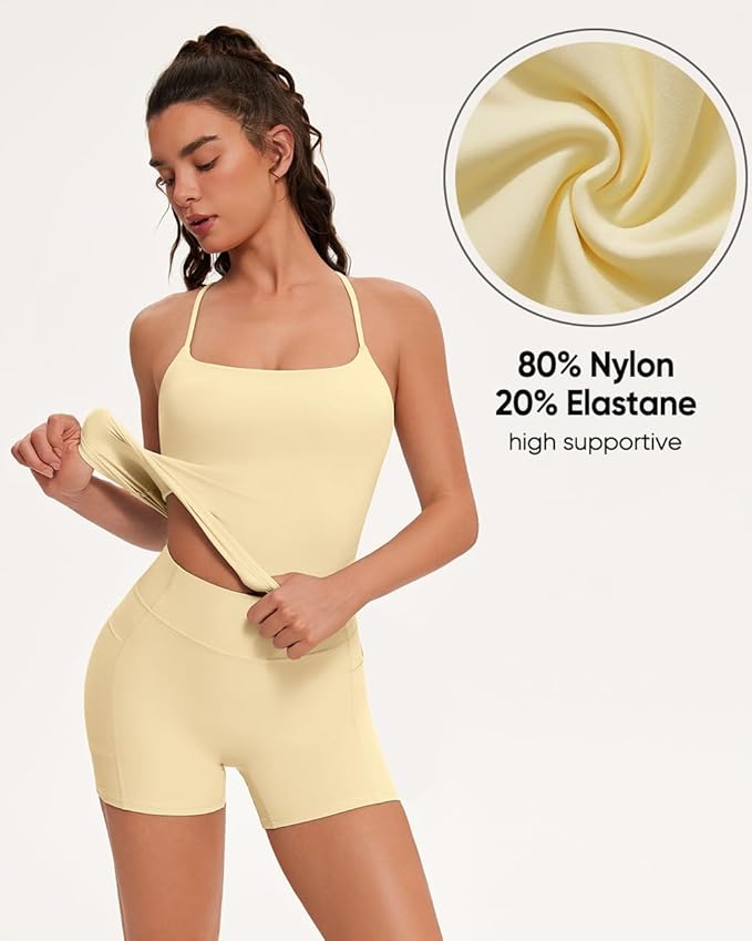 OMKAGI Workout Sets for Women Cute Spaghetti Strap Tank Tops Booty Shorts Outfits with Pockets