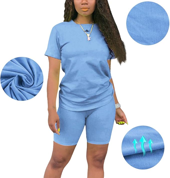 KINIKO Women's 2 Piece Casual Fashion Sports Solid Color Suit short Sleeve top and Pants Set Sweatshirt