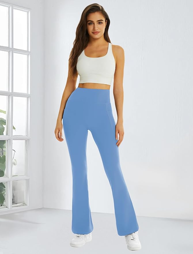FireSwan Women's Flare Yoga Pants with Pockets High Waist Flared Leggings Bootcut Gym Workout Pants Tummy Control