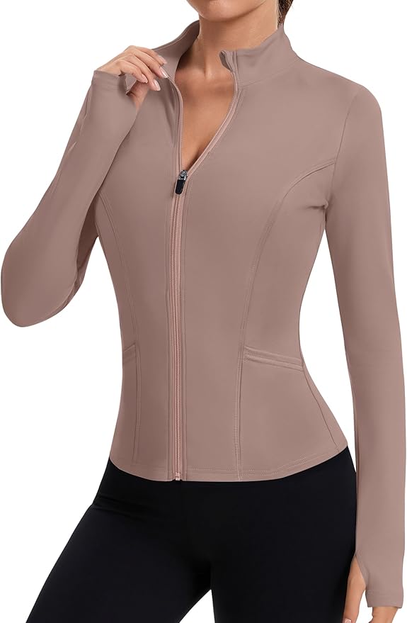 LOMON Women's Athletic Jackets Cropped Long Sleeve Workout Tops Yoga Zip Up Jackets Gym Tops Golf Shirts