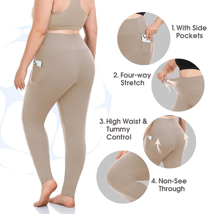Plus Size Leggings for Women with Pockets-Stretchy XL-5XL Yoga Pants Tummy Control High Waist Workout Leggings