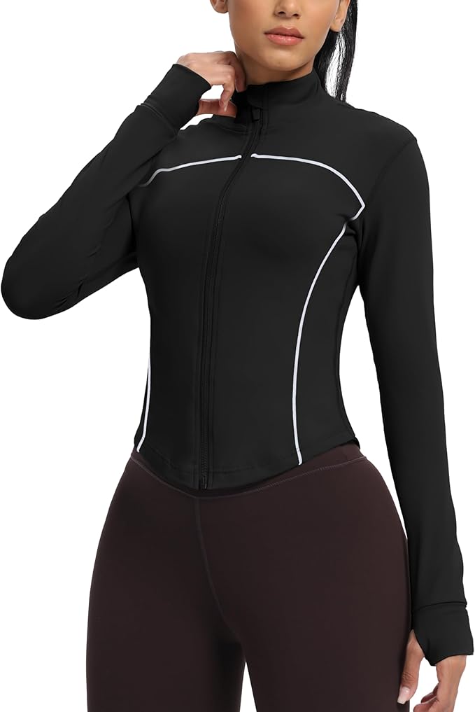 GYM RAINBOW Womens Zip Up Workout Jakcets Cropped Lightweight Slim Fit Running Athletic Jackets