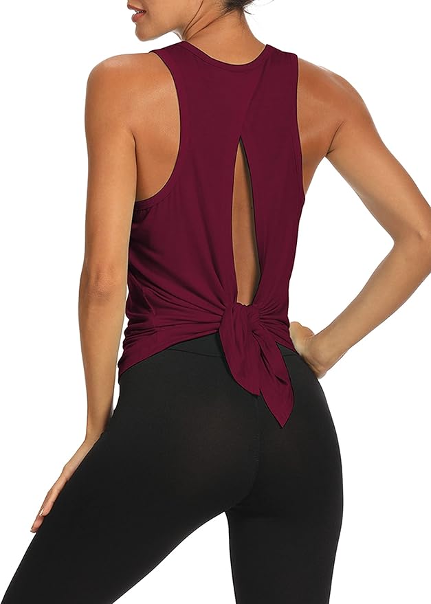Bestisun Workout Tank Tops Open Back Yoga Exercise Shirts Tie Back Athletic Clothes for Women