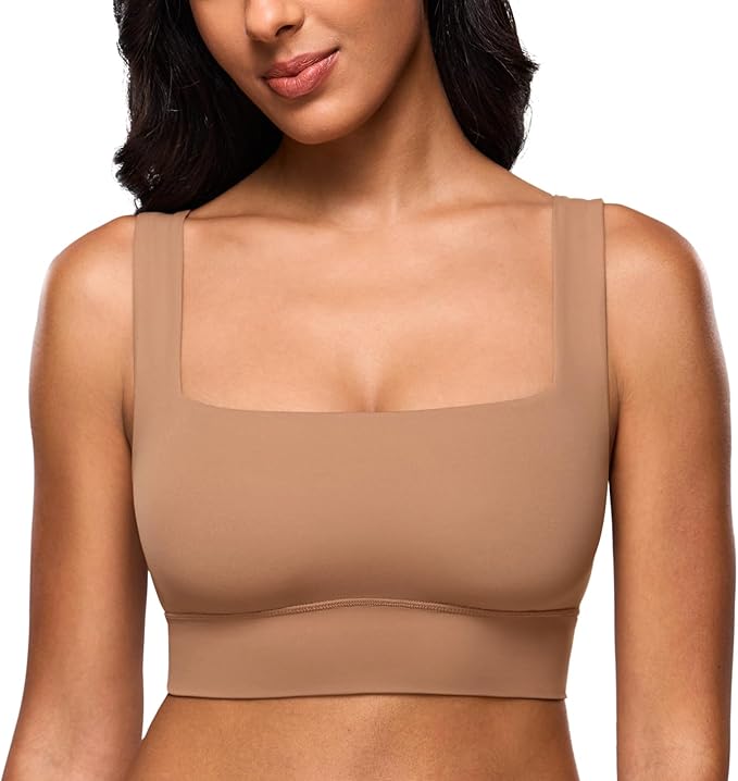 INLYRIC Women's Inbarely Outwear Longline Square Neck Bralette Supportive Unlined No Underwire Yoga Sports Bra
