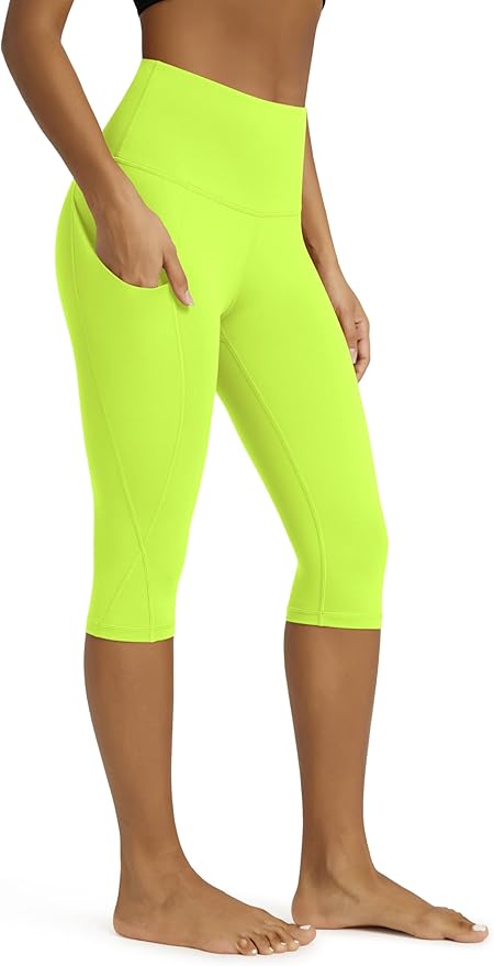 ODODOS Women's High Waisted Yoga Capris with Pockets, Tummy Control Non See Through Workout Athletic Running Capri Leggings