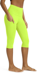 ODODOS Women's High Waisted Yoga Capris with Pockets, Tummy Control Non See Through Workout Athletic Running Capri Leggings