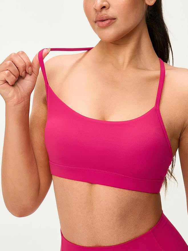 Womens Y Back Padded Sports Bra Strappy U Neck Butter Soft Low Impact Workout Bras Yoga Pilates Walking