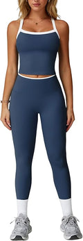 QBGJTD Womens Workout Sets Two Piece Cross Back Tank Top Matching High Waist Leggings Sets Gym Outfits Work Out Clothes