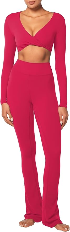 Sunzel Long Sleeve Workout Tops for Women Buttery Soft Deep V Twist Cropped Tops with Compression for Yoga Pilates Gym Outfit