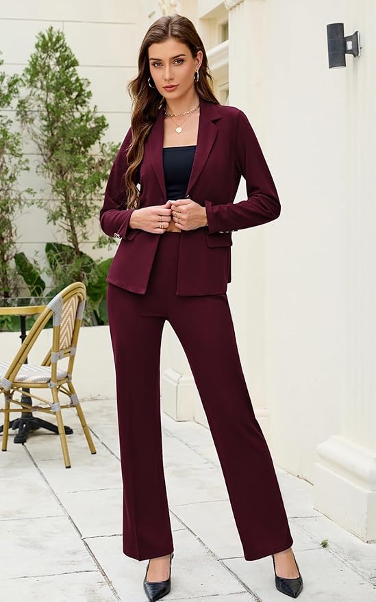 Women's 2 Piece Suits Business Casual Outfits Long Sleeve Solid Blazer with Pants Professional Office Work Sets