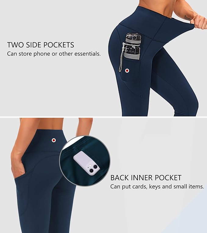 THE GYM PEOPLE Thick High Waist Yoga Pants with Pockets, Tummy Control Workout Running Yoga Leggings for Women