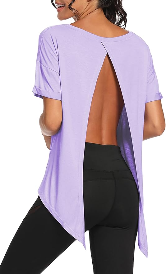 Bestisun Workout Tank Tops Open Back Yoga Exercise Shirts Tie Back Athletic Clothes for Women