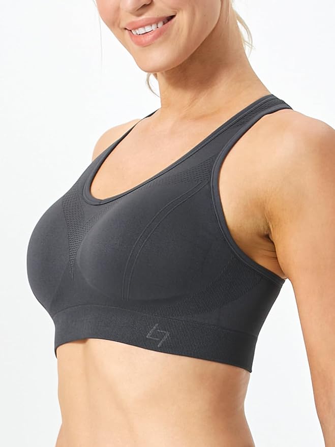 FITTIN Racerback Sports Bras for Women - Padded Comfortable Seamless Support for Yoga Workout Gym - for Plus Size Large Bust