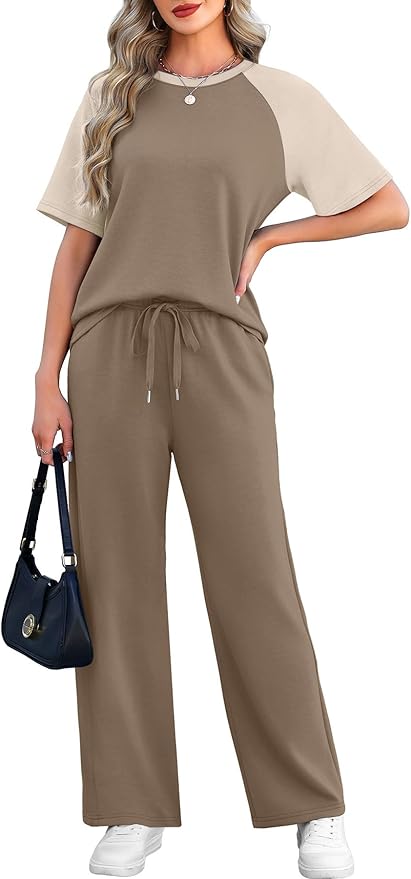 WIHOLL 2 Piece Sets for Women Resort Wear Travel Vacation Outfits Summer Short Sleeve Lounge Sets