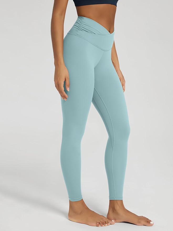 ODODOS Women's Cross Waist Yoga Leggings with Inner Pocket, 23"/25"/28" Gathered Crossover Workout Yoga Pants