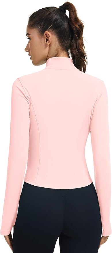 LOMON Women's Athletic Jackets Cropped Long Sleeve Workout Tops Yoga Zip Up Jackets Gym Tops Golf Shirts