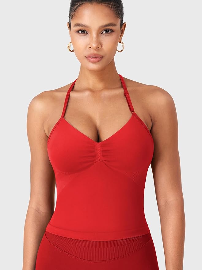 YEOREO SoftHue Impact Longline Strappy Top Women's Halter Workout Tank Tops Backless Gym Longline with Adjustable Strap