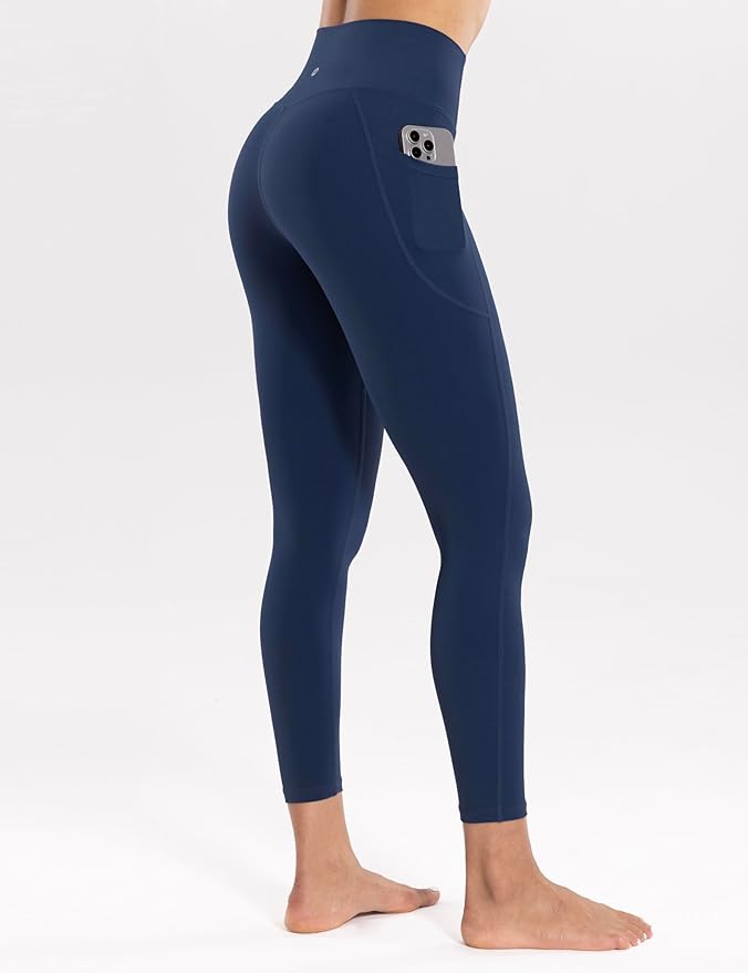 ENERBLOOM Workout Leggings with Pockets for Women High Waist Yoga Pants 25"/28" Cream Soft Lightweight Athletic Gym Tights