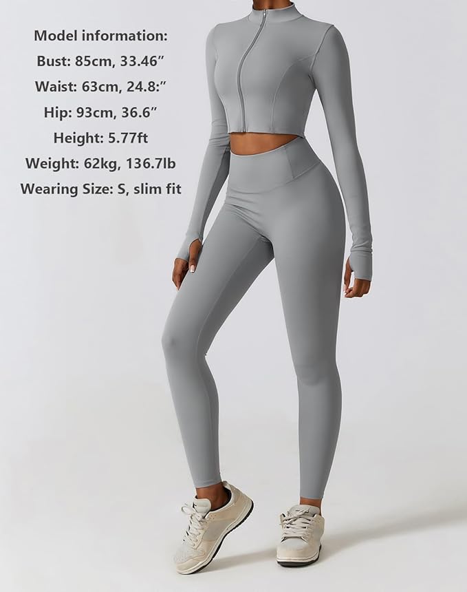 Yknktstc Womens Full Zip Athletic Jacket with Thumbhole Long Sleeve Crop Top Running Workout Yoga Sportswear Shirt
