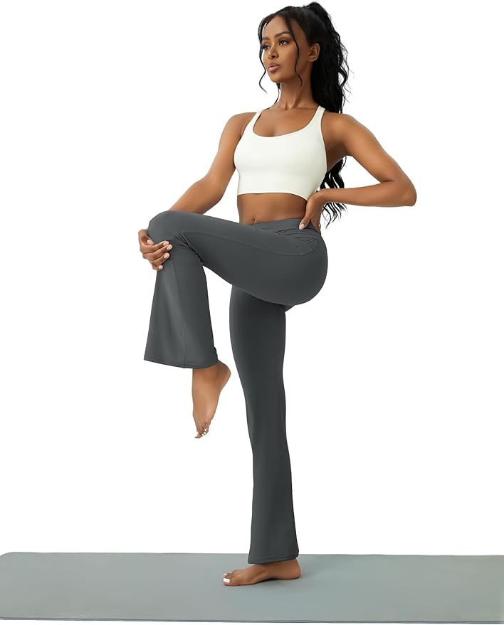 COPYLEAF Womens Yoga Pants with Pockets High Waisted Flare Leggings Bell Bottom Yoga Dress Pants Seamless Bootcut Pants