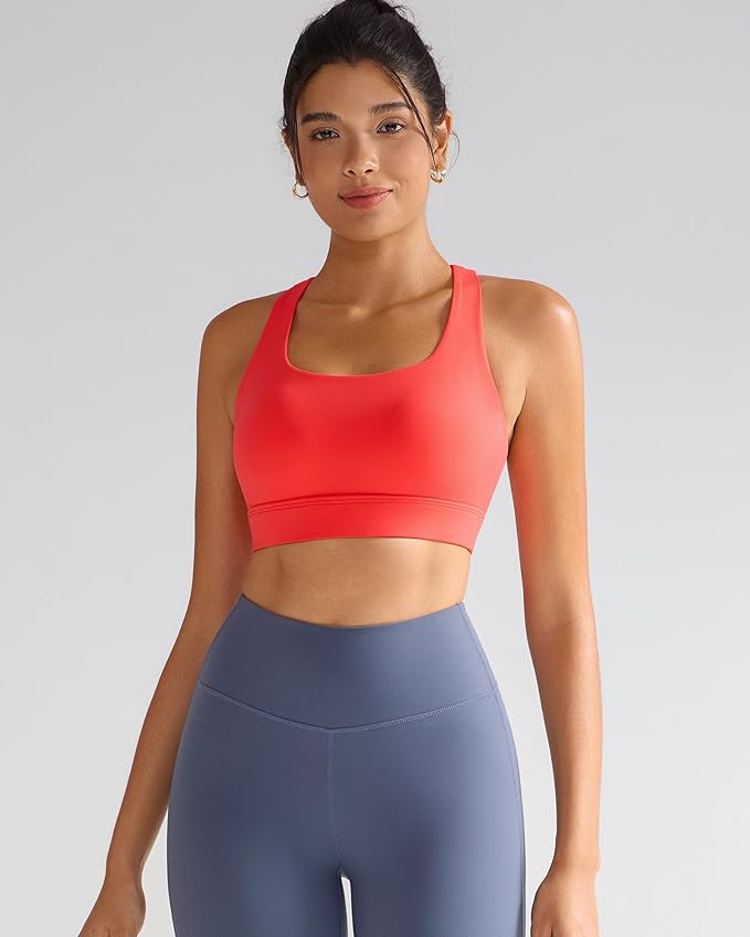 RUNNING GIRL High Impact Sports Bras for Women - Scoop Neck Strappy Sports Bra High Support Moulded Cup Workout Bra