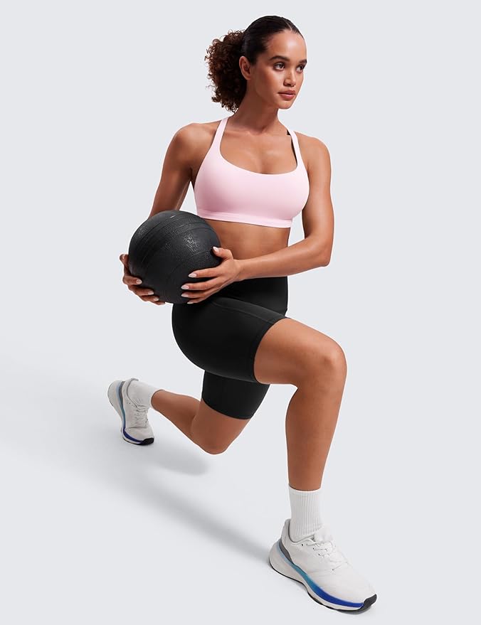 CRZ YOGA Naked Feeling Strappy Sports Bras for Women - Criss Cross Back Wireless Padded Cami Yoga Workout Top