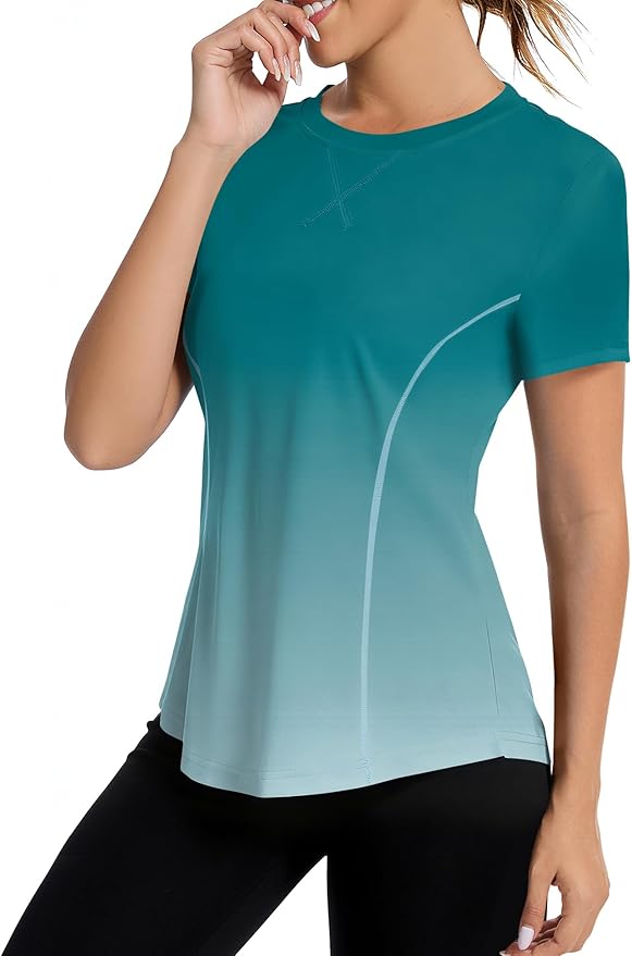 AVOOGUE Women's Short Sleeve Workout Tops Quick Dry Athletic UPF50+ Sun Protection Shirts Gym Hiking Running Yoga Clothes