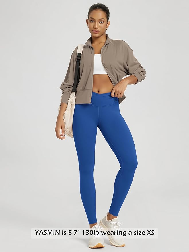 ODODOS Women's Cross Waist Yoga Leggings with Inner Pocket, 23"/25"/28" Gathered Crossover Workout Yoga Pants