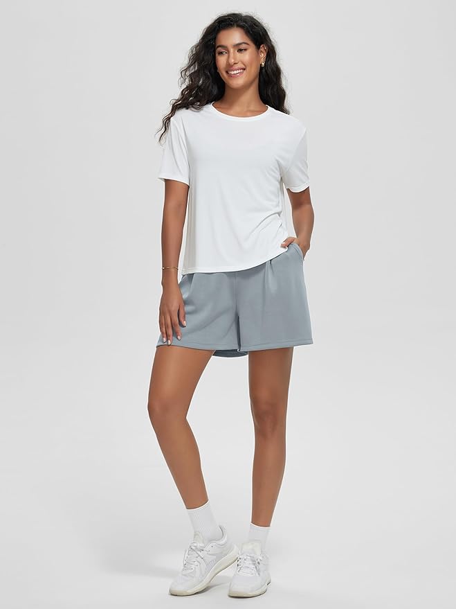 ODODOS Modal Soft Short Sleeve Shirts for Women Crew Neck Yoga Tee Casual Workout Tops
