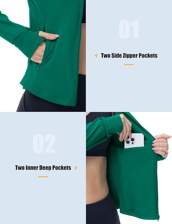 Gopune Women's Workout Athletic Jacket Lightweight Zip Up Yoga Slim Fit Tops with Pockets