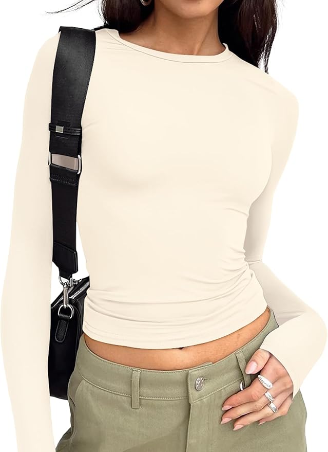 Trendy Queen Womens Long Sleeve T Shirts Fall Fashion 2026 Basic Crop Tops Going Out Outfits Y2k Clothes