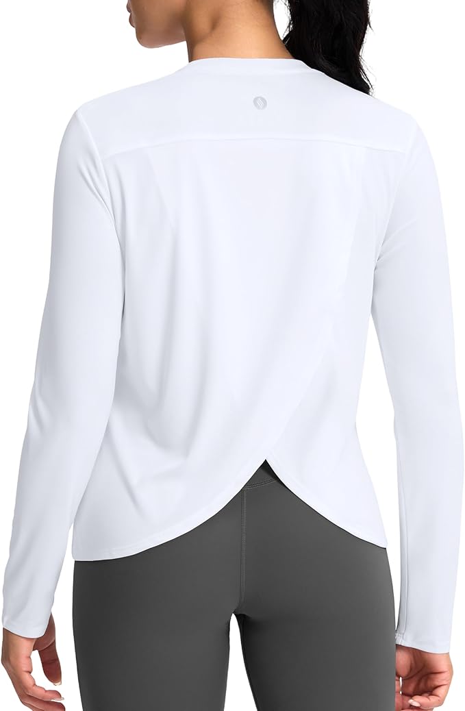 SANTINY Women's Lightweight Long Sleeve Workout Tops Split Back Gym Running Hiking Athletic Shirt Quick Dry UPF 50+ Sun Shirt