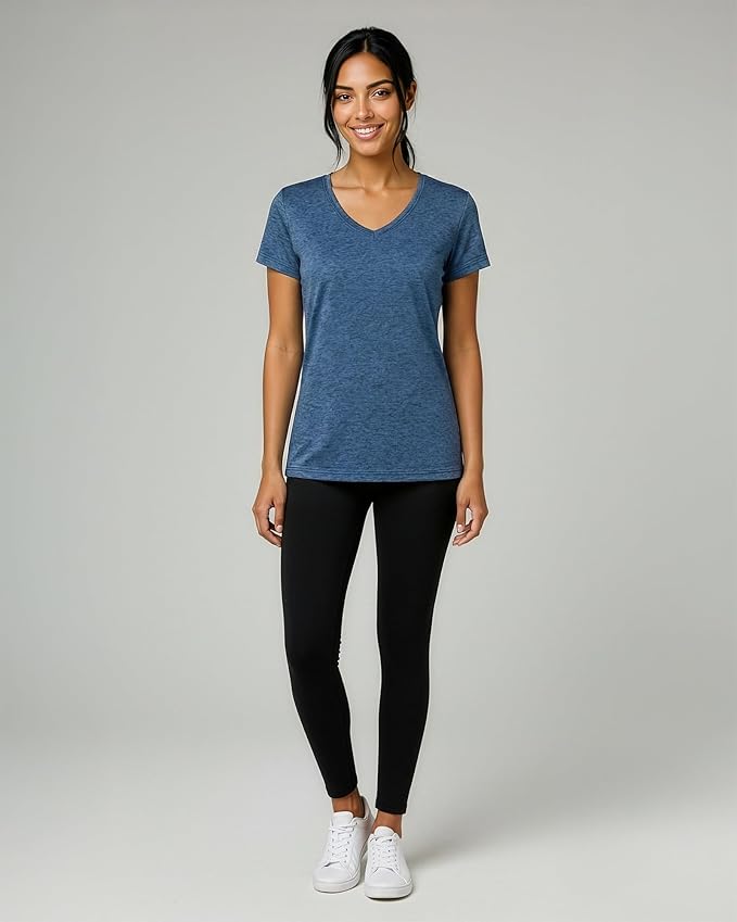 Real Essentials 5 Pack: Women's Dry-Fit Short Sleeve V Neck T Shirt Workout Fitness Yoga Top Tee (Available in Plus Size)