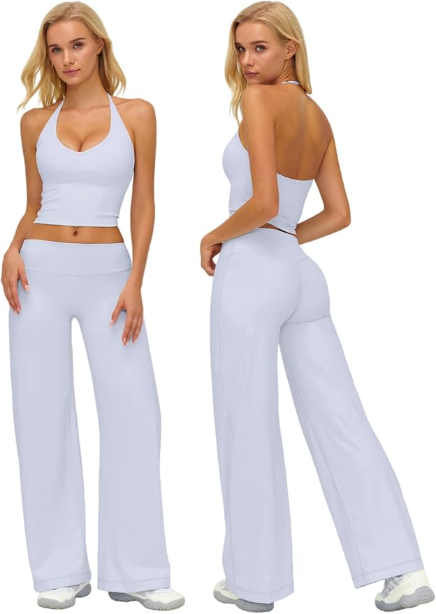 ABOCIW Womens Workout Sets 2 Piece Spaghetti Straps Crop Top Straight Leg Yoga Pants Yoga Pilates Outfits