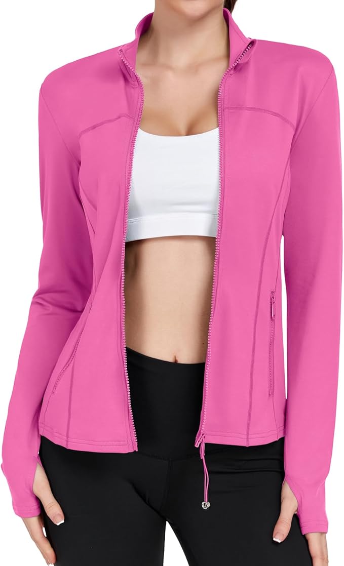 Women's Workout Jackets Full Zip Running Yoga Jackets Lightweight Athletic Clothes with Thumb Holes